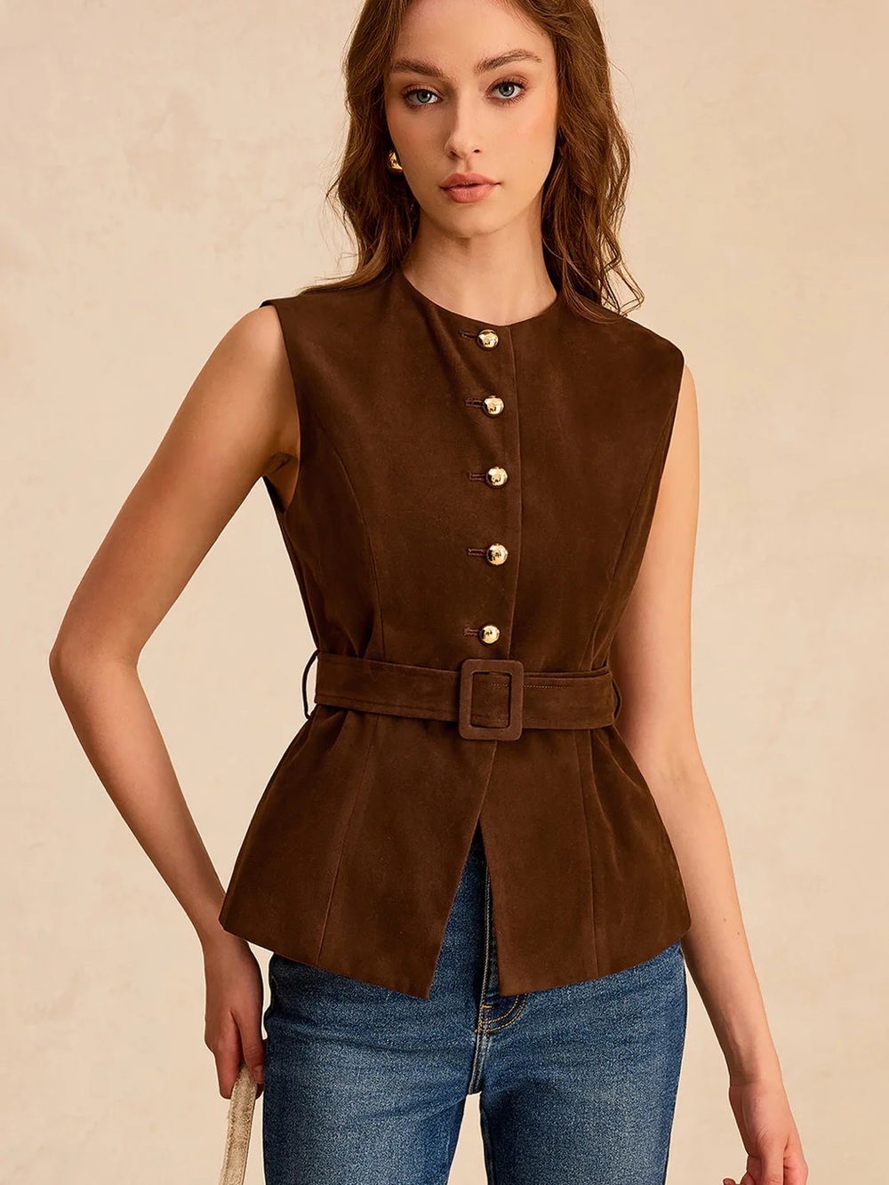 83 Suede Effect Vest with Belt